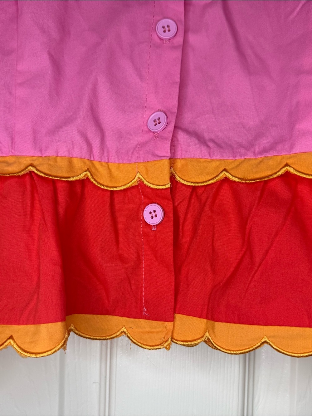 TCEC Colorblock Pink and Red Scallop-Trim Button Down Shirt - Picture 5 of 10